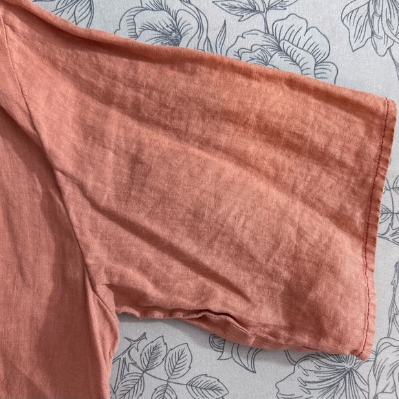 Pilcro Anthropologie Women’s S Coral LINEN Boxy Short Sleeve V Neck Top Blouse - Picture 4 of 8